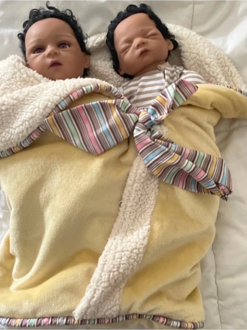 Realistic Twin Baby Doll Set in Pink and Cream